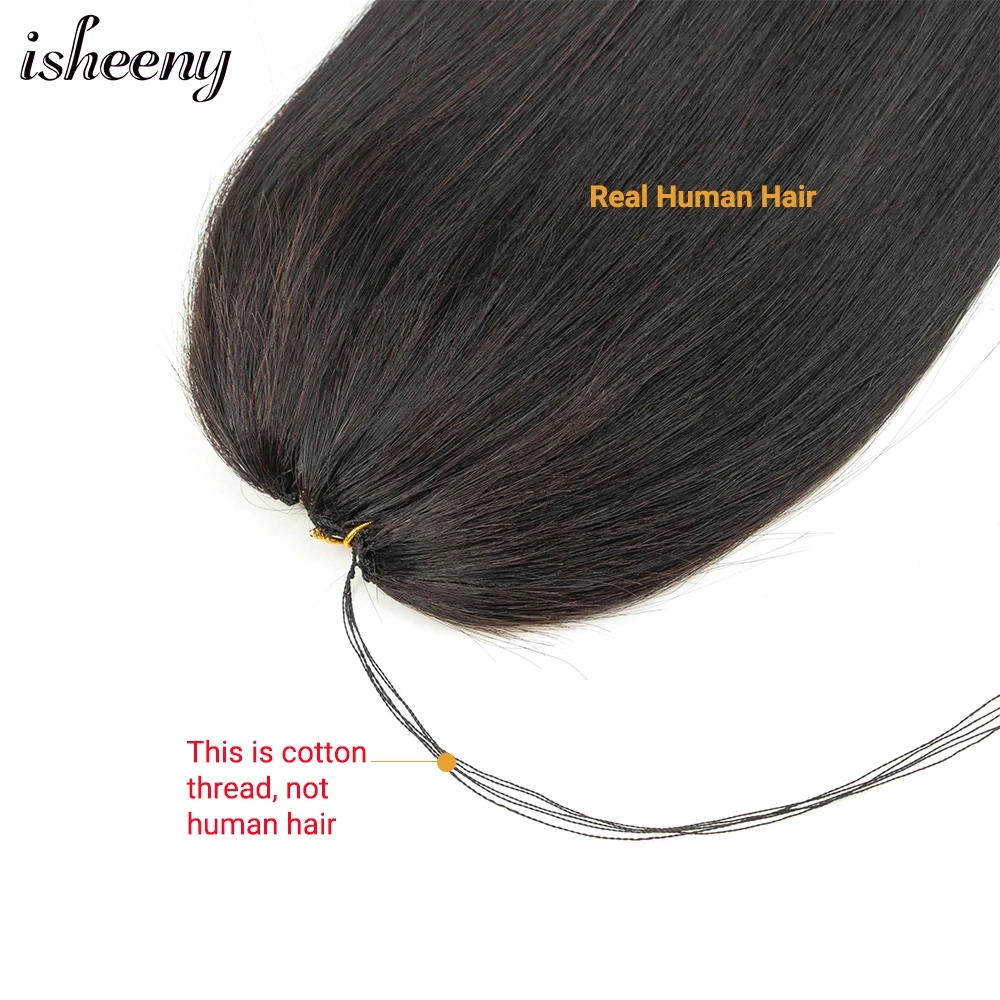 Isheeny-extensões naturais de cabelo humano, 100g, costura, invisível, personalizada, 16-22 polegadas, 50cm de largura, 140 fios