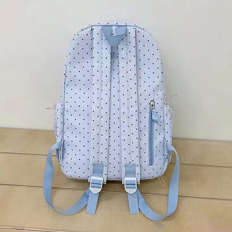 Modischer Rucksack, Damen-Schulrucksack mit Polka-Dot-Muster, süßer Spitzenbesatz, koreanischer leichter Schulrucksack mit großer Kapazität für Mädchen und Studenten – Detail 6