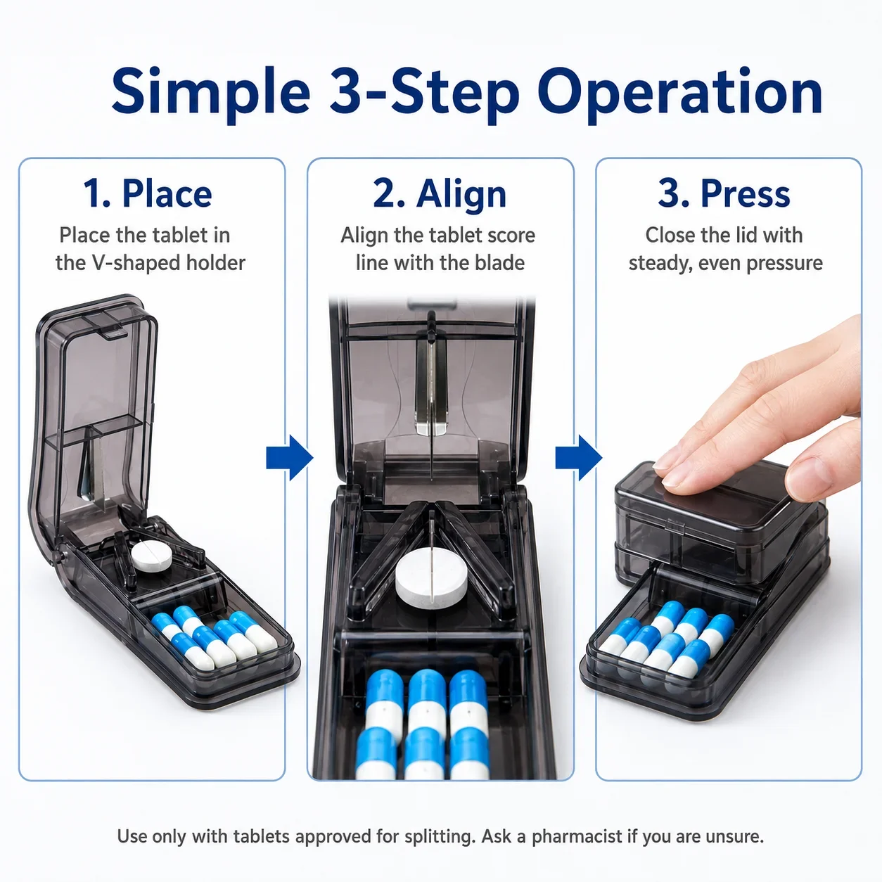 Portable Pill Cutter with Dual Storage Compartments