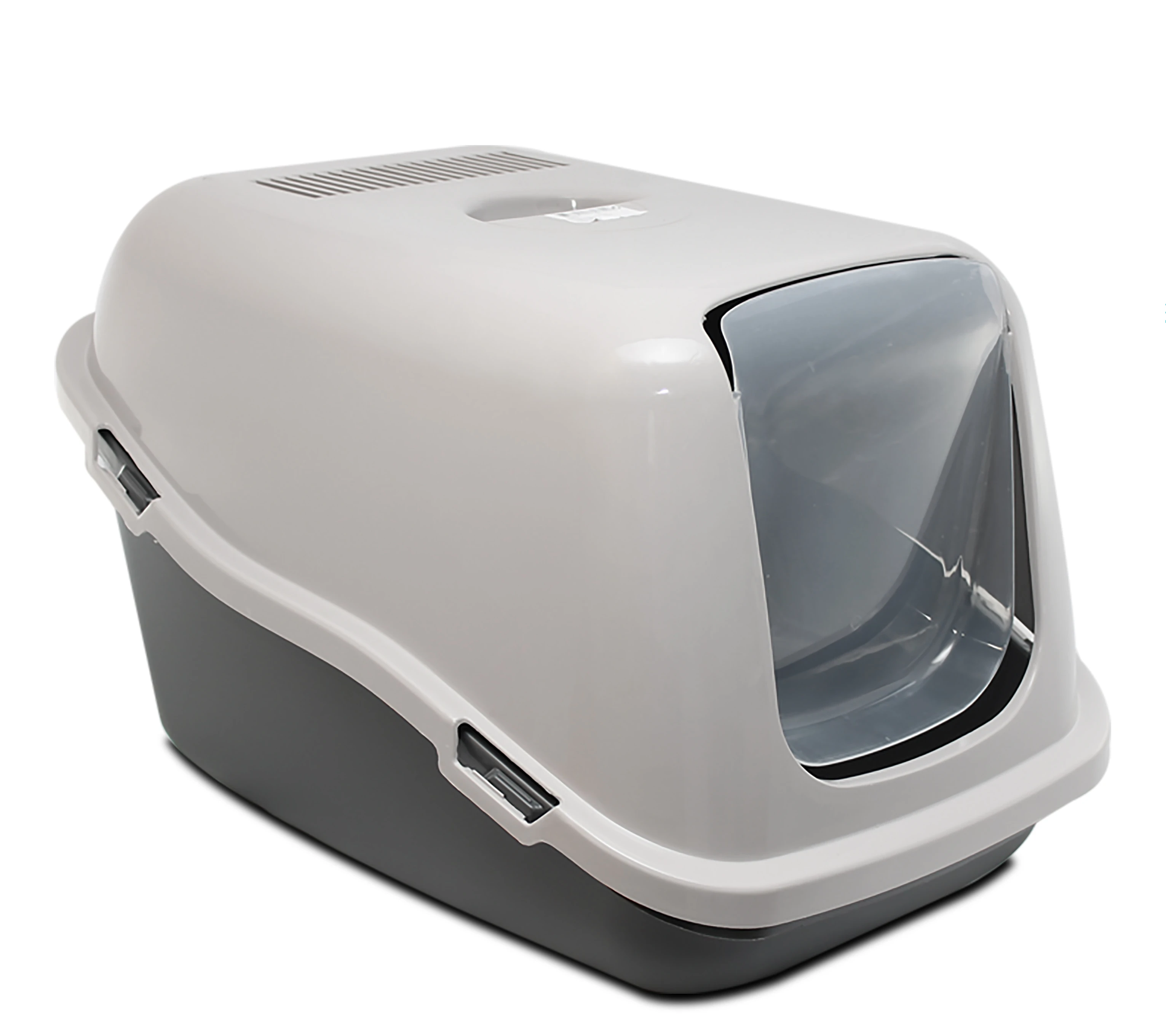 Cat toilet, sandbox with hood and lapel, plastic, cat flap, 57x39x41 CM, gray sandbox