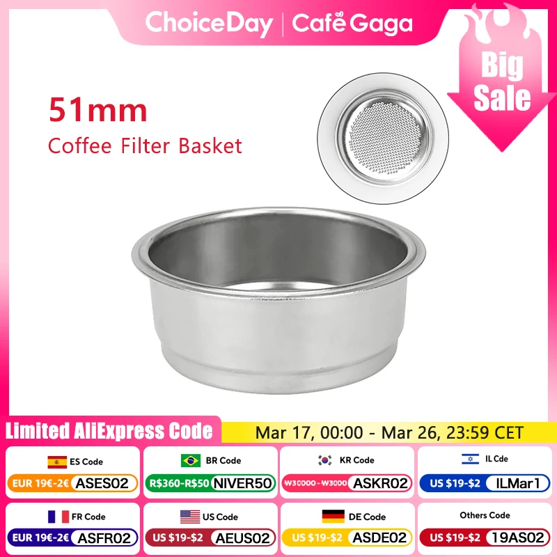 

Coffee Filter Basket 304 Stainless Steel New Design 51MM Filter Basket For Coffee Portafilter Coffee Accessories Barista Tools
