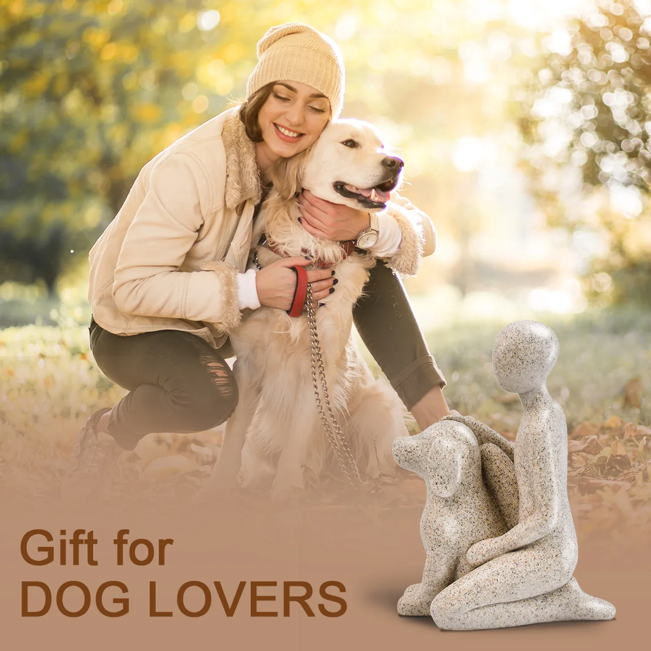 Vilead Pet Sculpture Home Decor Cute Man and Dog Statue Office Living Room Bedroom Decoration Memory Gifts for Pet Lovers