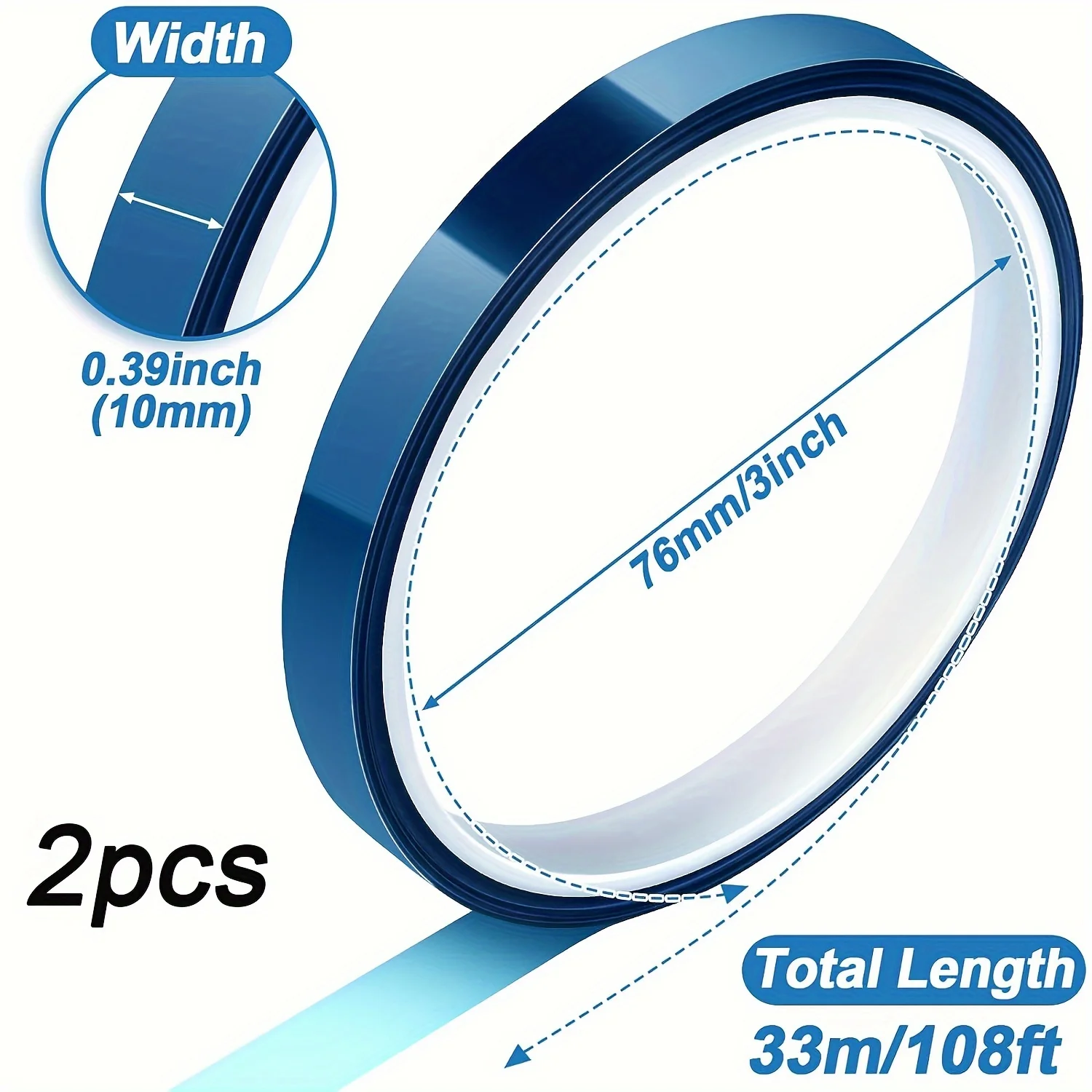 2/5/10Rolls 10mm X33m (108ft) Blue Heat Tape High Temperature Heat Resistant Tape For Heat Sublimation Press Vinyl