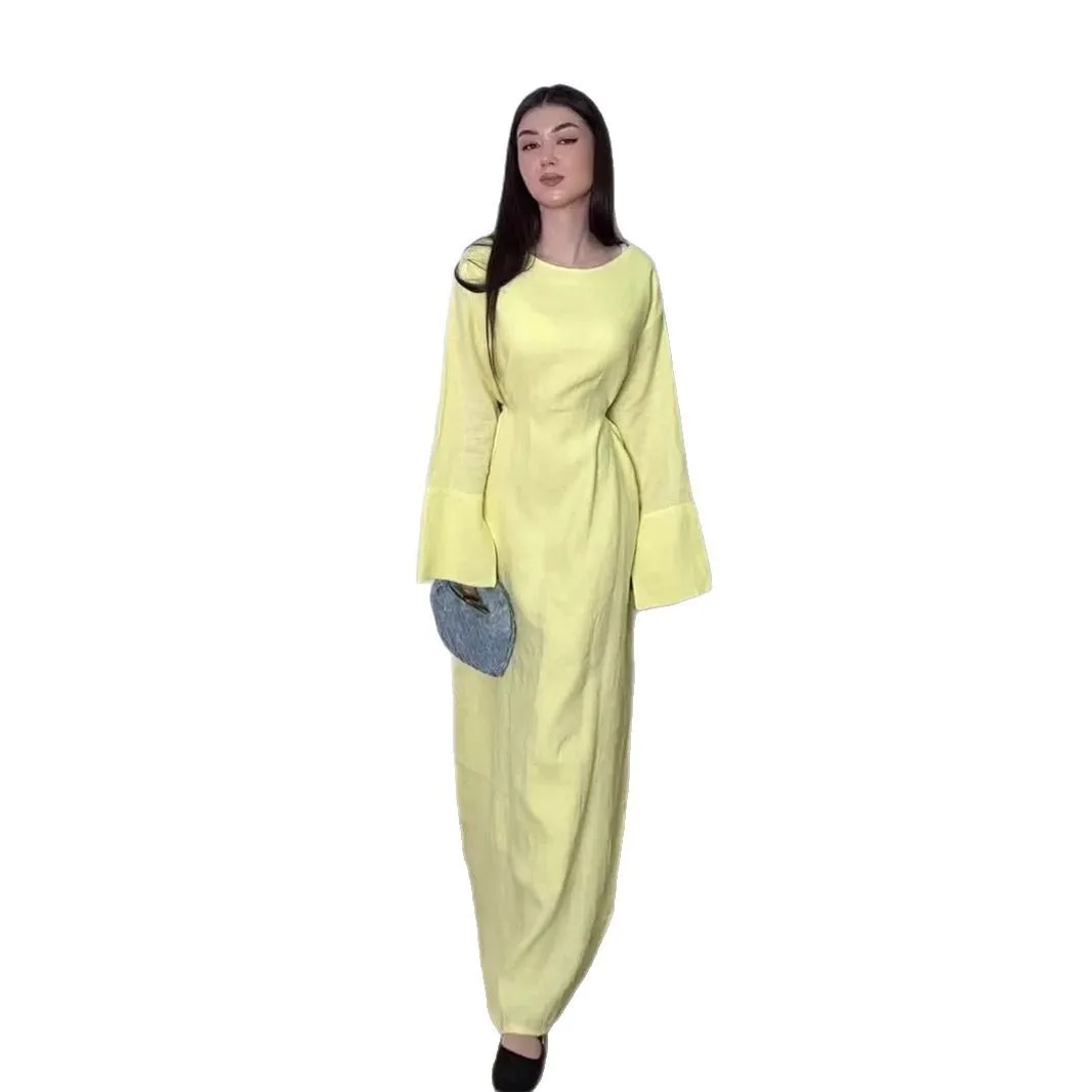 Ele Hohe Taille Reine Farbe Sommer Dr Damen Lange Sve A-Linie Dr Ele Aosphere Taille-Cinching Dr