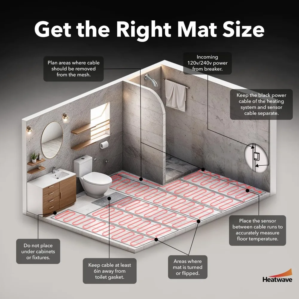 نظام تسخين كهربائي تحت الأرض - 60 قدم مربع، 6 أمبير، 720 واط، حصيرة حرارية مشعة 120 فولت للأرضيات الدافئة الممتازة #6