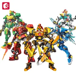 SEMBO Five Tiger Generals Mech Assemblage Building Blocks Cool Robot Model Bricks Collectible Ornaments Boys Toys Birthday Gifts