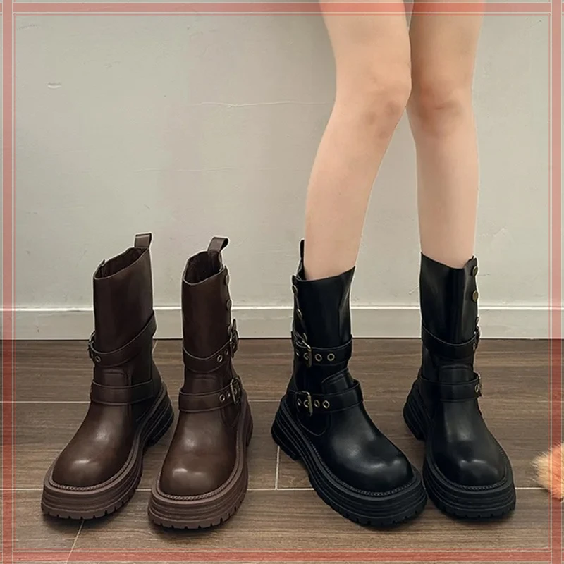 

Luxury Women's Boots Winter Round Toe Knee-High Women Boots Punk Thin High Heels Women Shoe Female Long Booties Zapatos De Mujer