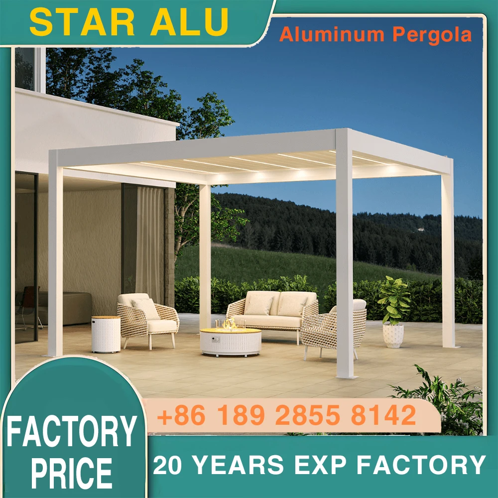 سقف بمحرك لحمام السباحة مع شريط إضاءة LED من الألومنيوم نظام غطاء خارجي حديث للمناخ الحيوي والعريشة