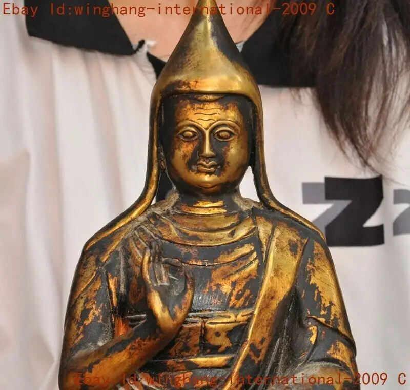 Tibet Buddhism temple bronze Gilt Tsongkhapa Master Shamanism Buddha Statue