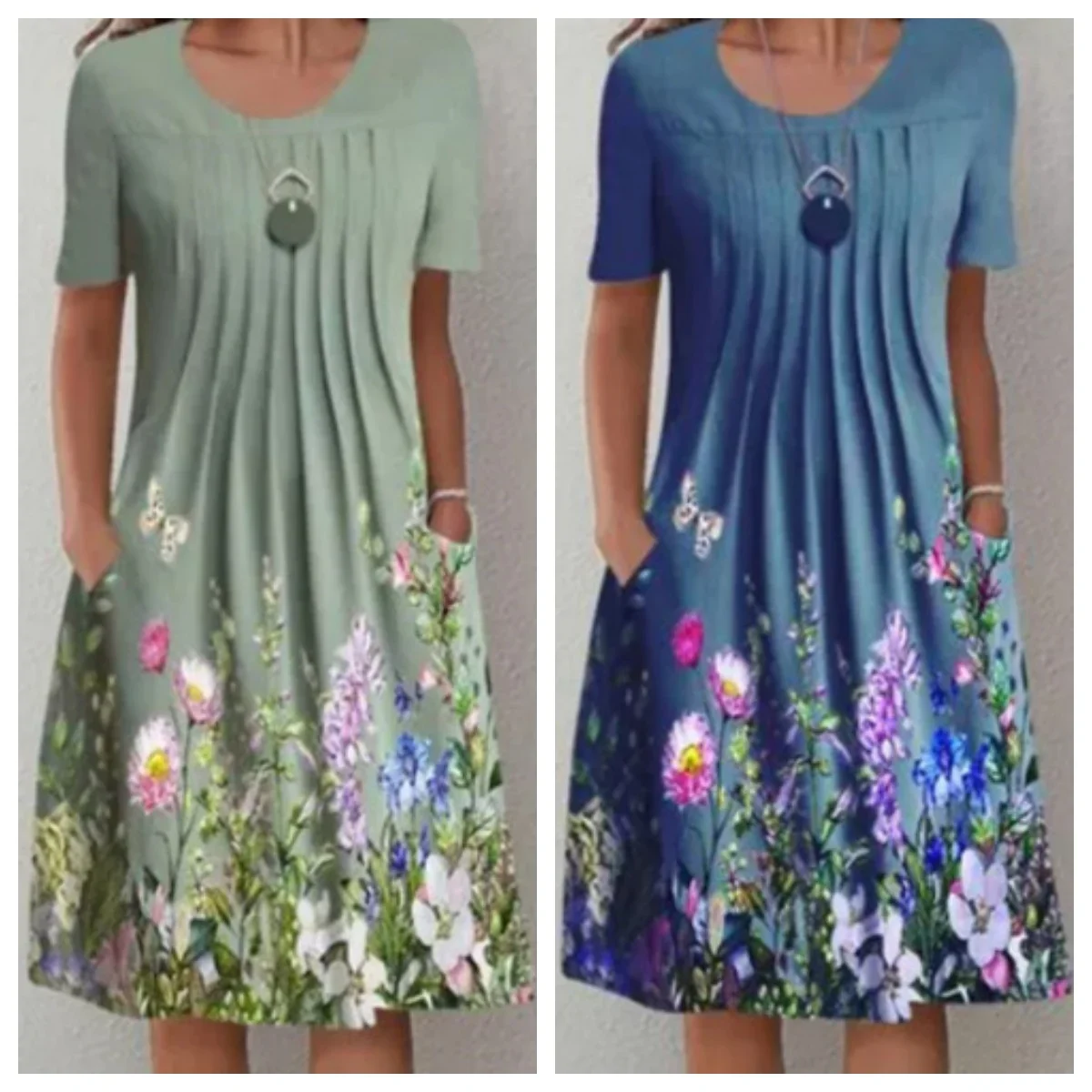 ชุดเดรสวินเทจพิมพ์ลายดอกไม้สำหรับผู้หญิงชุดเดรสมิดิทรงหลวมชายหาดขนาดใหญ่หรูหราฤดูร้อนแขนสั้น