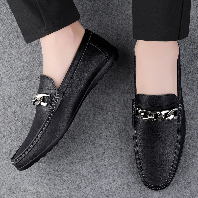 STRONGSHEN Leather Loafers Men Design Moccasins Driving Shoes Fashion Slip On Casual Non-Slip Male Footwear Handmade Boat Shoes