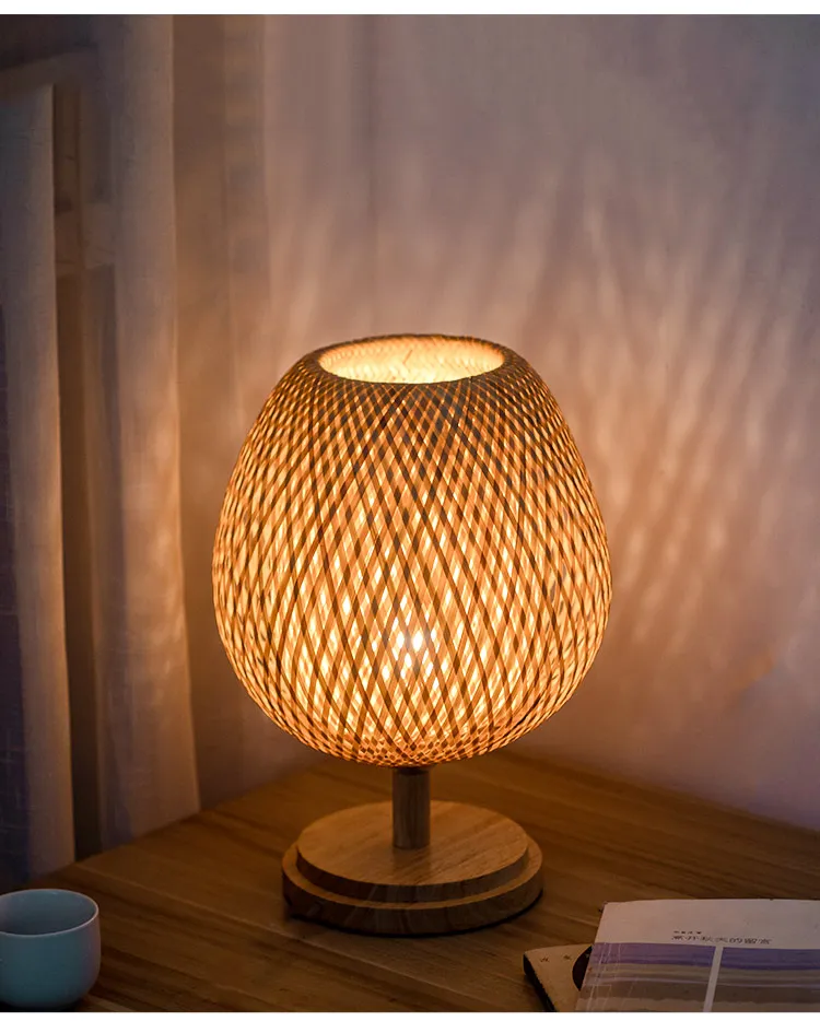 Bamboo Weaving Table Lamp Creative Handmade rattan Bedroom Restaurant bedside desk lights Chinese Pastoral Retro  Table Light