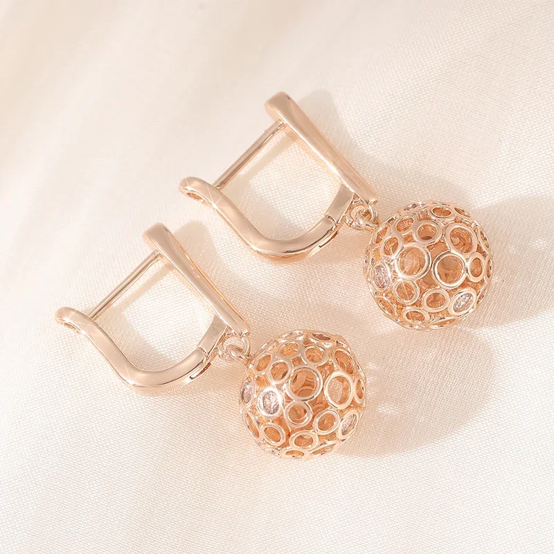 Hollow Round Ball Long Pendant Earrings Gold Plated Inlay Synthetic Zircon Earrings Unique Fashion Daily Jewelry For Women