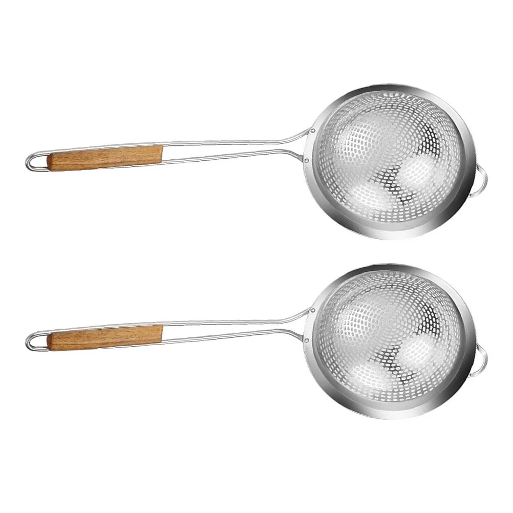 

1Pcs Stainless Steel Slotted Straining Colander Kitchen Frying Tool Long Wooden Handle Food Serving Filter Spoon Kitchen Gadget
