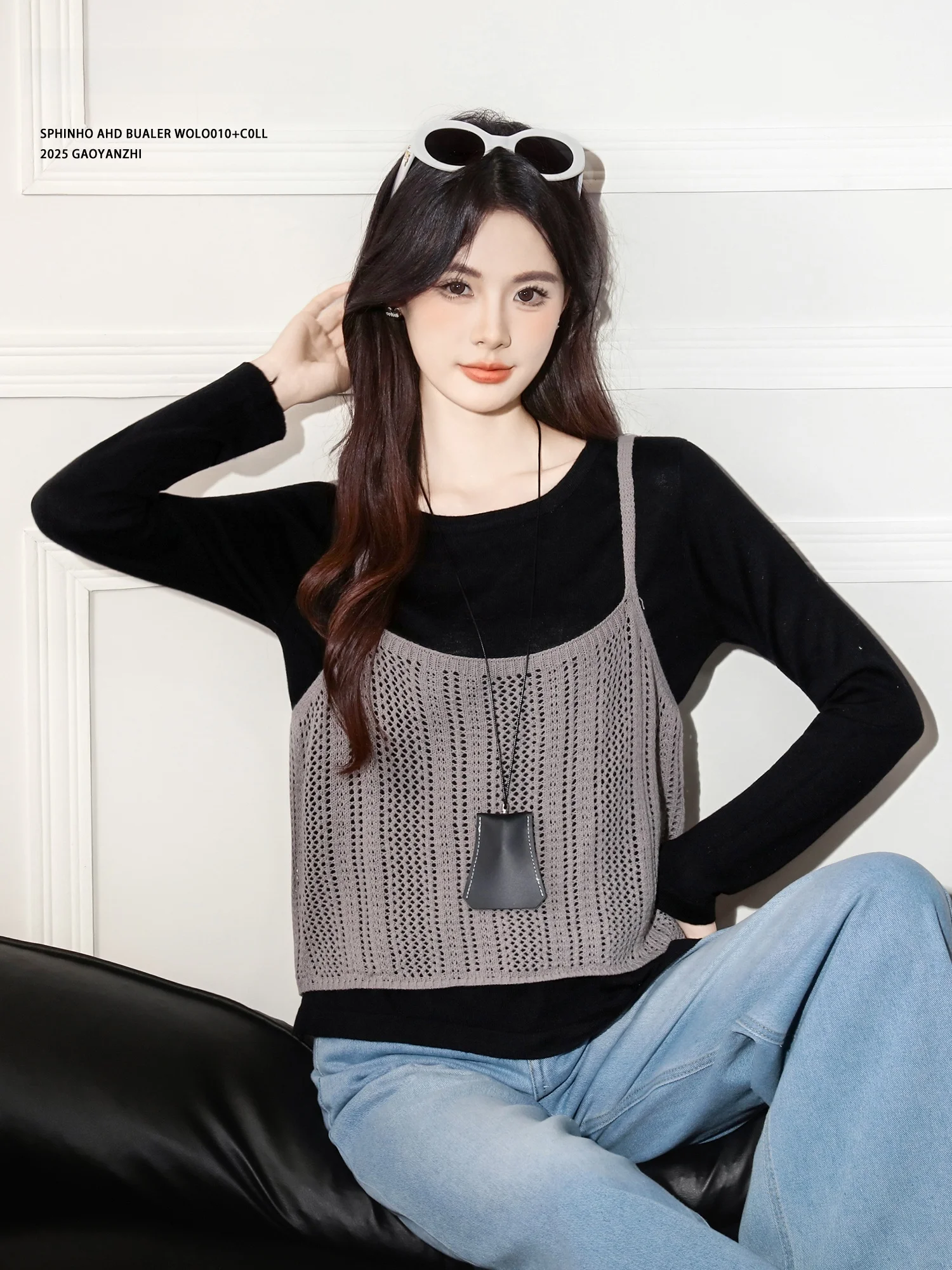 

High Yanzi Korean Sle Hollow out Knitted Top Women's Slim Fit Base Layer irt Autumn Winter New Sle Inner Wear Top