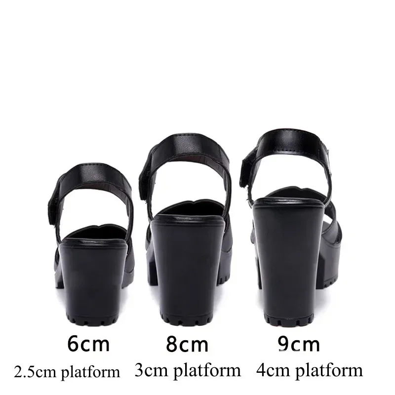 8Cm Klein Formaat 32-43 Elegante Zomer Platform Sandalen Leren Schoenen 2024 Dames Blok Hoge Hakken Sandalen Voor Kantoor Model