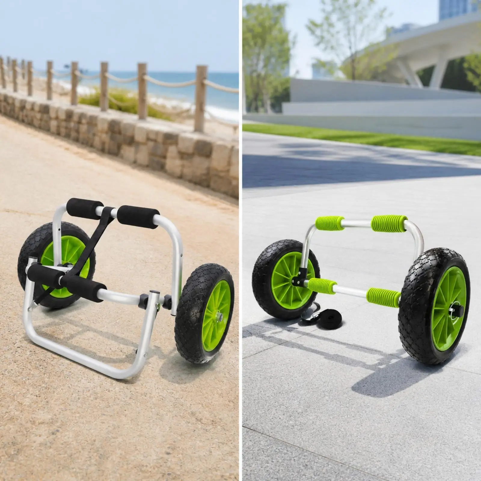 Aluminum Alloy Kayak Trailer Cart with Foam Wheels and Foldable Frame for Moving Paddle Board to Water Launch Spots Easily view 4