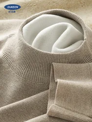 DUKEEN Men's Mock Neck Sweaters Winter Fleece-Lined Thick Warm Pullovers Solid Color Crew Neck Sweater Knitwear