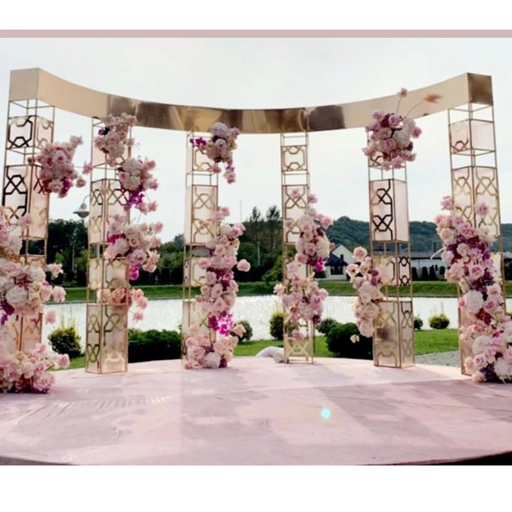 

Luxury Golden Stainless Steel Chuppah Arch Wedding Bacdrop Floral Flower Decoraion