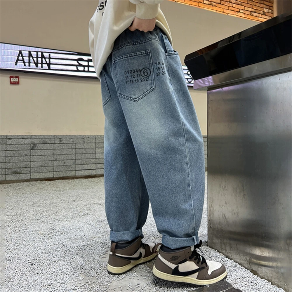 Boy Jeans For Teenage Casual Style Letter Pattern Loose Pants For Children Toddler Kids Clothes 4 6 8 9 10 11 12 13 14 Years