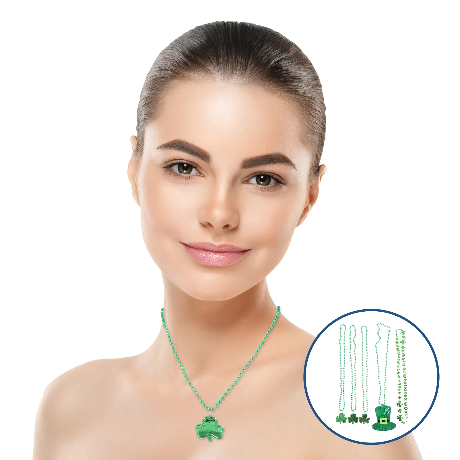 

3Pcs Shamrock Clover St Patrick's Day Beads Necklaces Lightweight Plastic Festival Party Supplies Jewelry Pendant Necklace