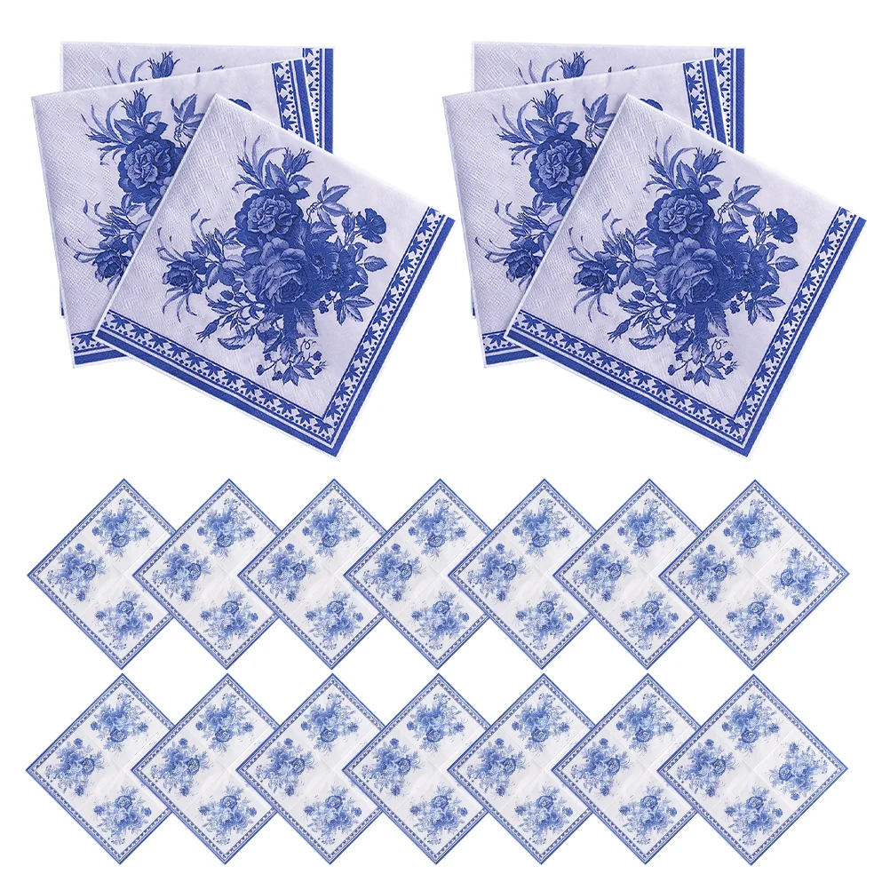 

Blue and White Napkin Bathroom Decorations Wedding Cocltail Napkins Chinoiserie Floral Paper Tissue House for Home