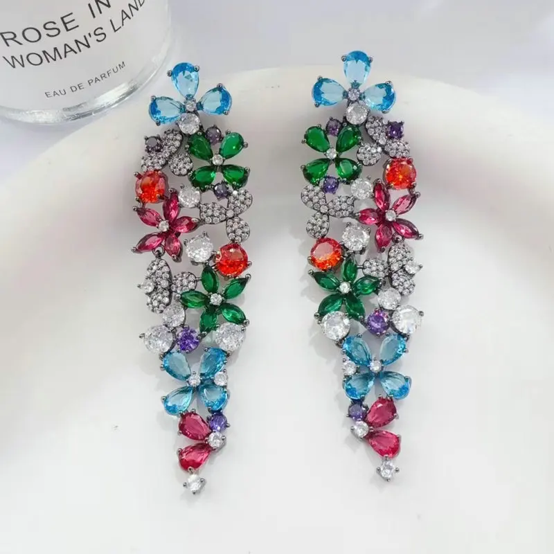 

Bilincolor Luxury Multi-color Flower Earring for Women Wedding
