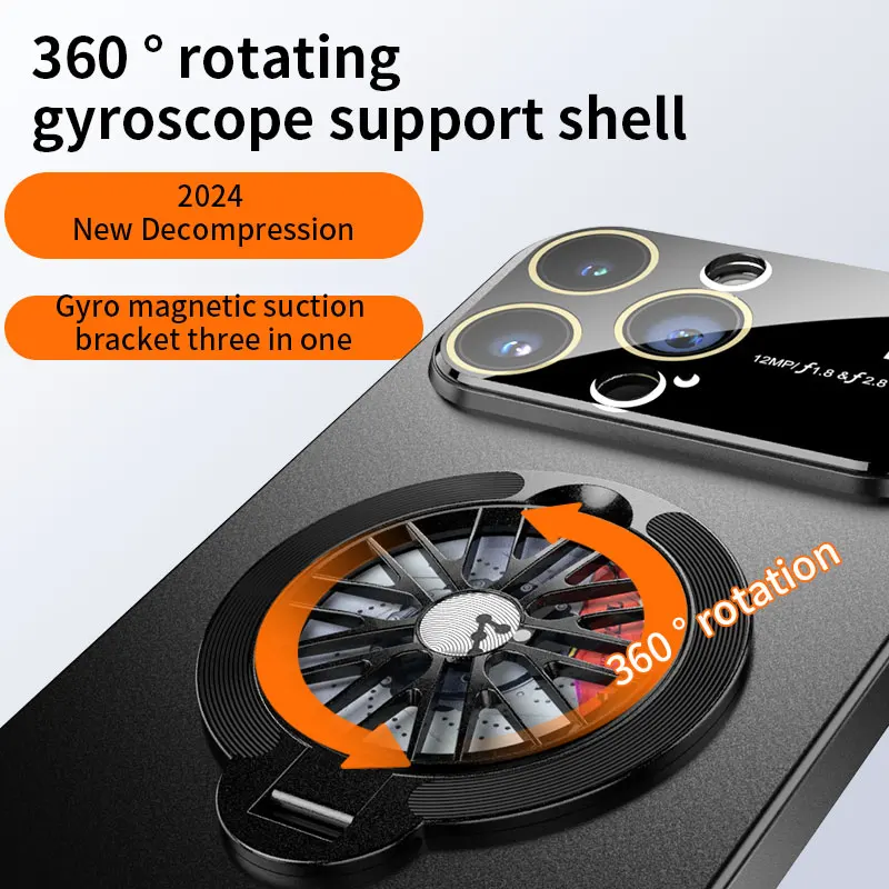 Gyroscope Magnetic Stand Phone Case For iPhone 11 13 12 14 15 Pro Max Plus Lens Protection Frosted PC Rotatable Gyro Cover Funda