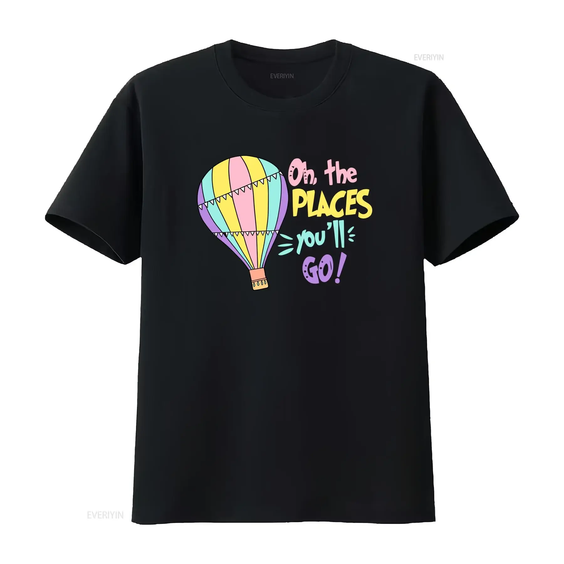 Oh the Places You'll Go Colorful Hot Air Balloon T Shirt Soft for Women and Men vintage Washed Unisex Stretched Casual