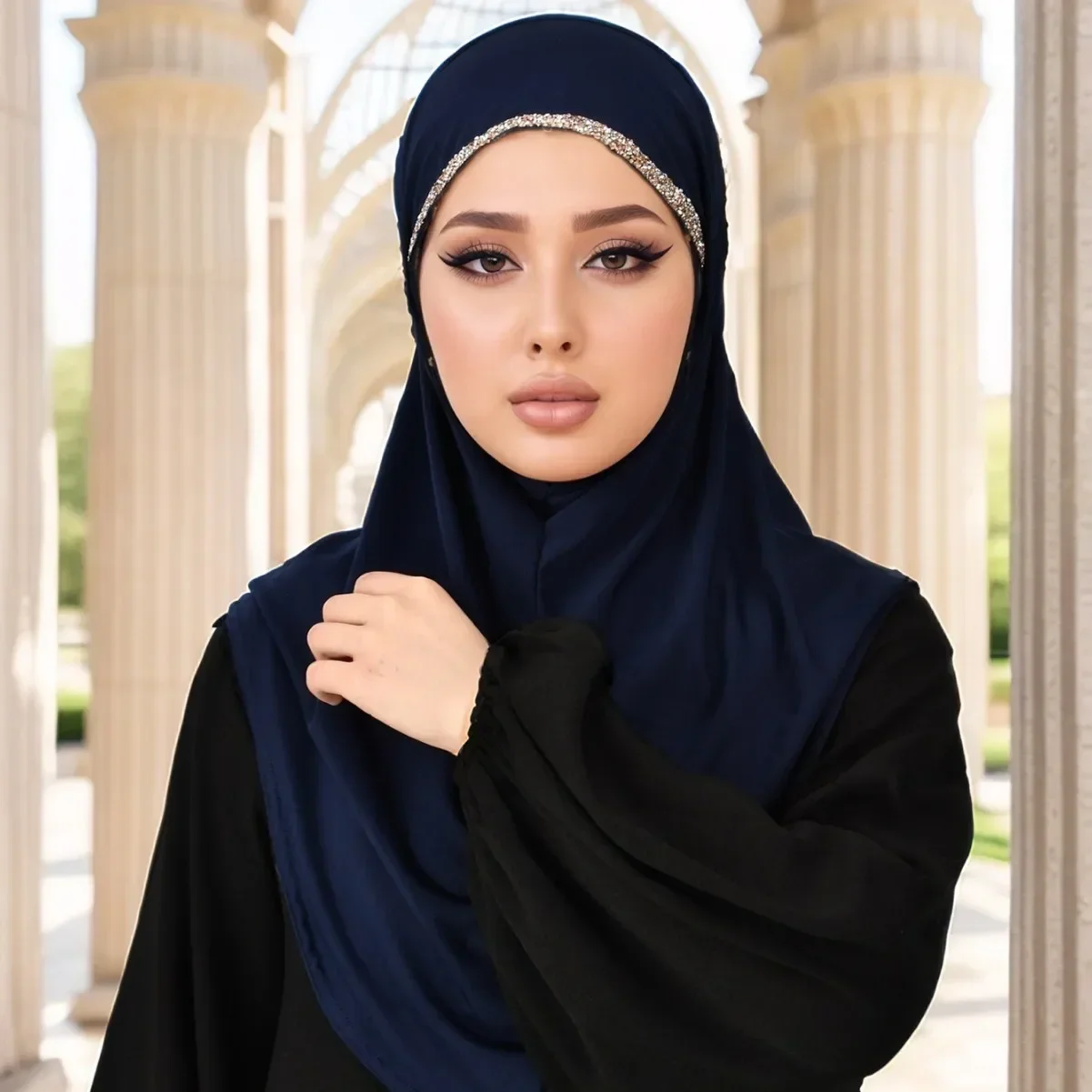 Neue Strass Muslim Instant Schal Frauen Hijab Islamischen Turban Arabisch Amira Khimar Ramadan Kopf Wrap Niqab Kopftuch Bereit Tragen