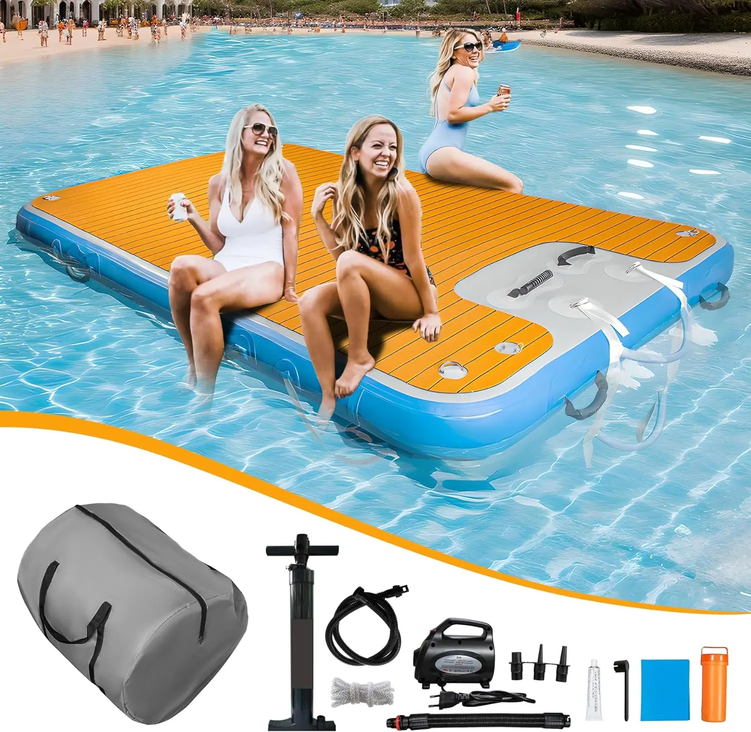 China Raft Drop Stitch Fishing Floating Platform EVA Water Dock Pontoon Leisure Mat Inflatable Floating Dock with Wood Grain EVA view 4