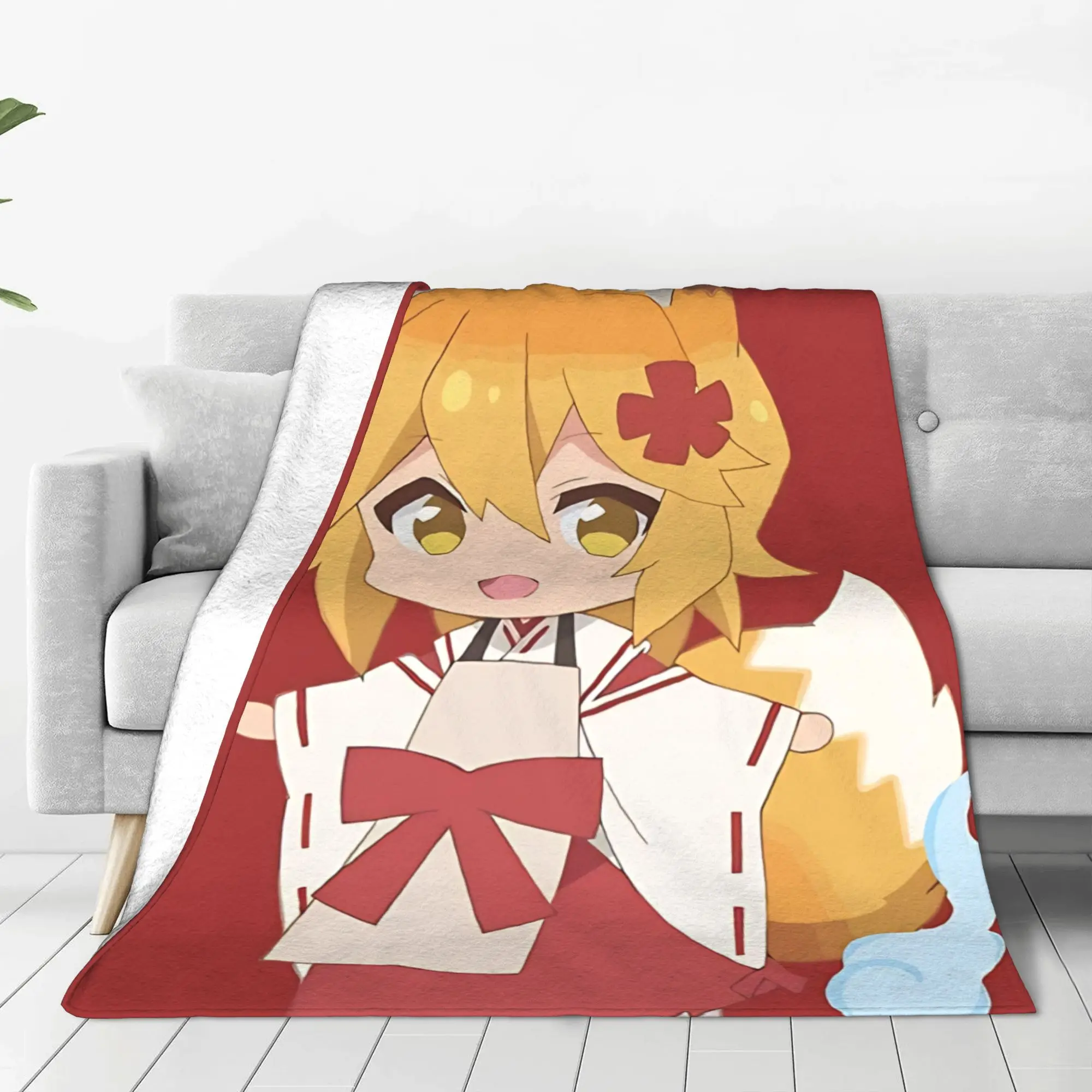 1PC Home Cutecore blonde fox ear anime Senko Blanket Super Cosy Plush Home Living Room Sofa Halloween