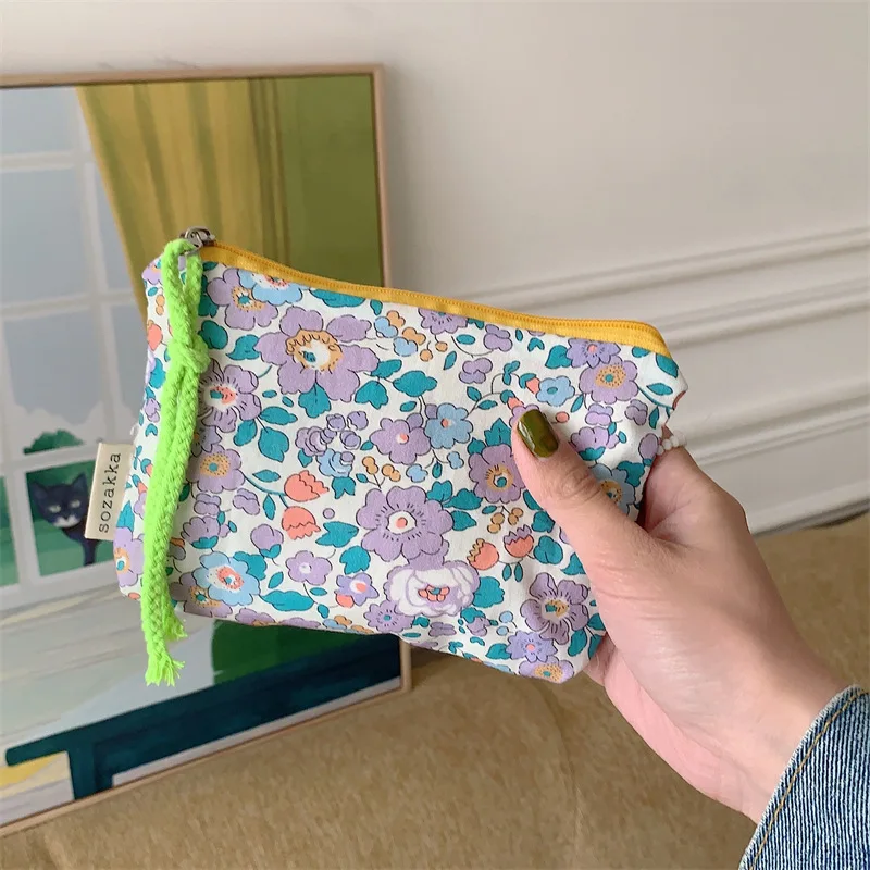 Korean Fashion Flower Travel Cosmetic Storage Bag Kawaii Wallet Women Makeup Kits Handbags Phone Pencil Case Organizer Pouch Bag