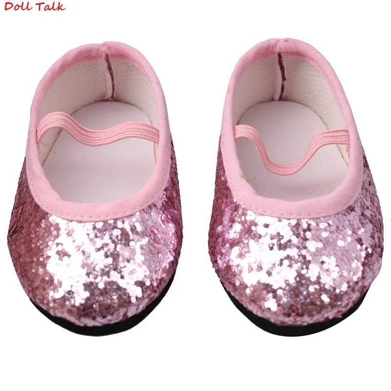 7 cm nieuwe mode baby pailletten pop schoenen handleiding canvas schoenen voor 43 cm poppen baby pasgeboren en 18 inch Amerikaanse poppen meisje cadeau