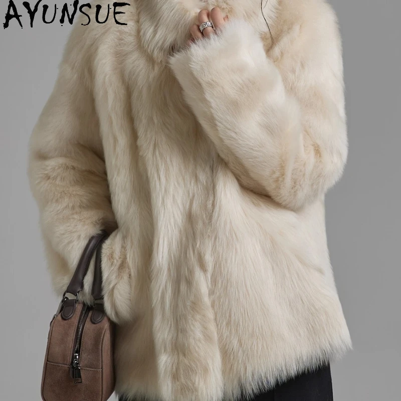 AYUNSUE سترة جلدية حقيقية للنساء معطف فرو من جلد الغنم الطبيعي جواكت شتوية 2025 ملابس فاخرة للسيدات فضفاضة تناسب شوبانا Жеenca