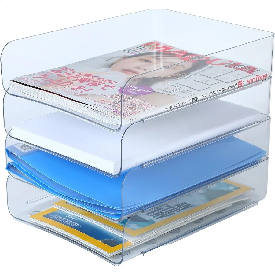 

4pcs Pack HKeeper Stackable Paper TraysLetter Tray Organizer Office Desktop Organizer A4 Paper Holder plies Magazine File Docum
