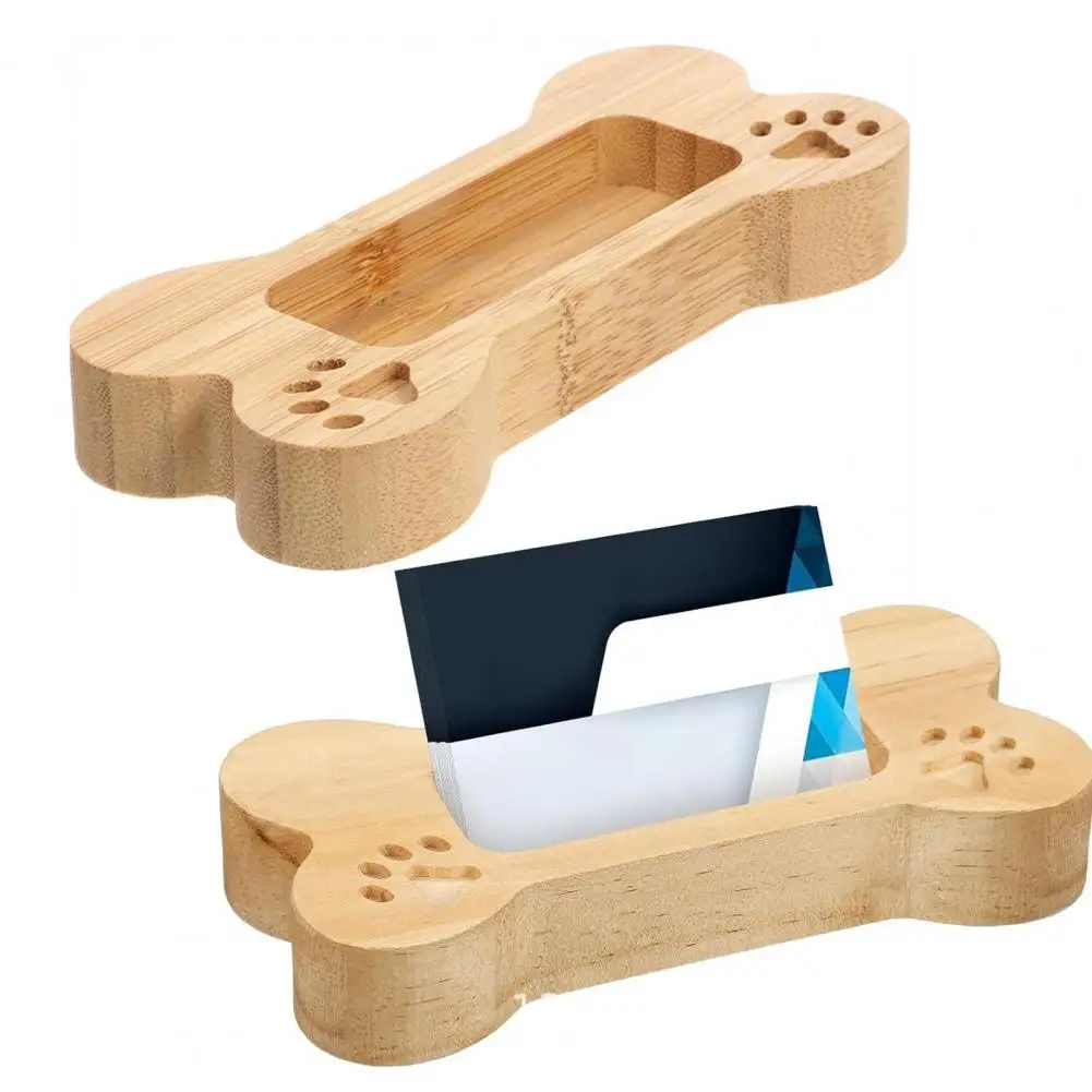 Business Card Stand Wooden Dog Bone Business Card Holder Stable Office Organizer for Hospital Cards Curved Anti-slip Display