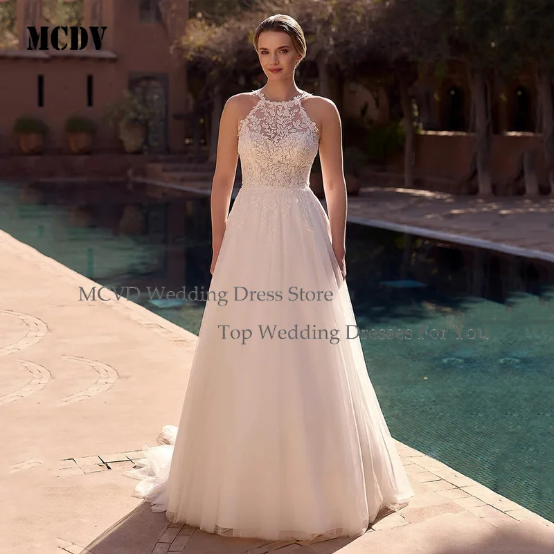 

MCDV 2026 Boho A Line Women Wedding Dresses Halter Collar T Customized Long Sleeve Bridal Dress for Bride Vestidos De Novias