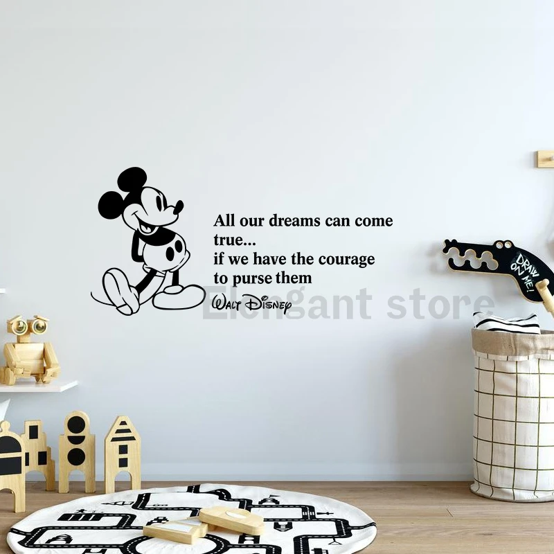 Mickey Quote Wall Sticker Cute Cartoon Mouse Kids Room Vinyl Wall Decals Decoration Children\'s Room Baby Bedroom Decor Mural