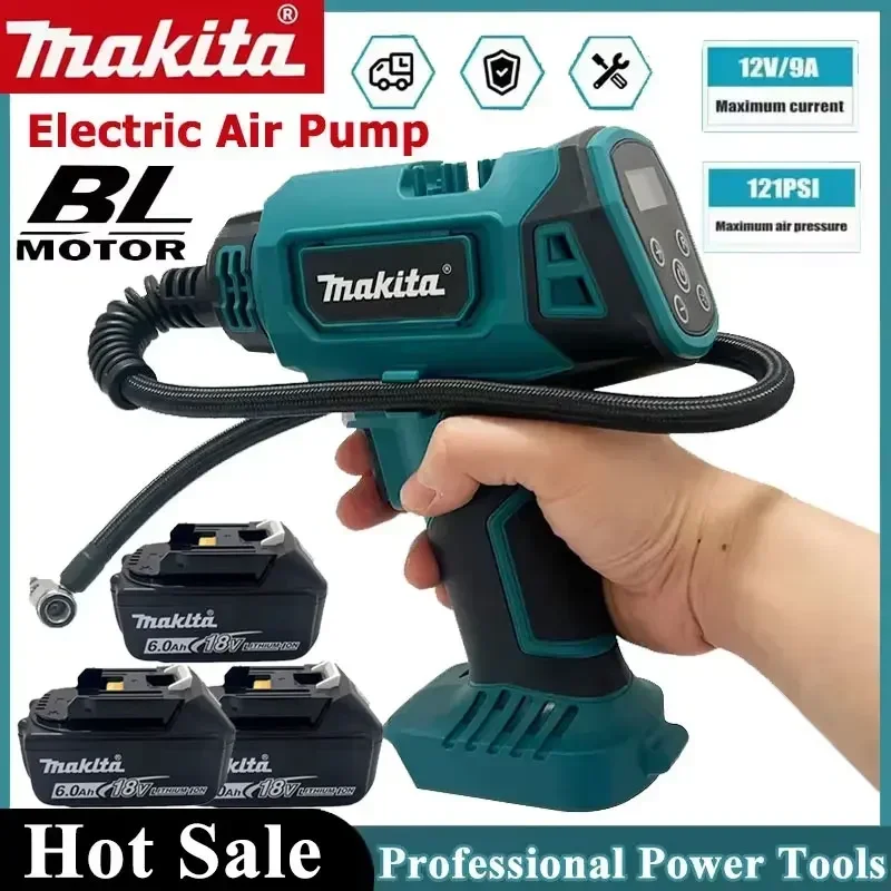

Беспроводной электрический воздушный насос Makita, перезаряжаемый автоматический насос для накачивания автомобильных шин, портативный инструмент для дома, работает от аккумулятора 18В.