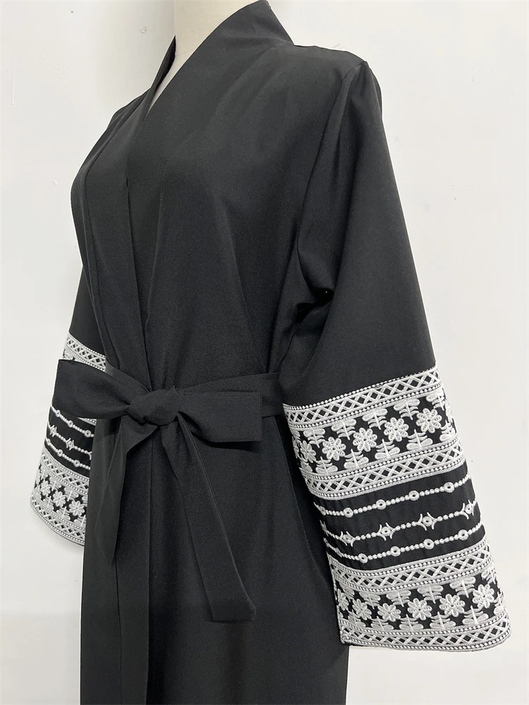 Eid preto bordado manga aberta modesto quimono casaco abaya dubai 2024 muçulmano abayas para mulheres retro roupas islâmicas robe kebaya