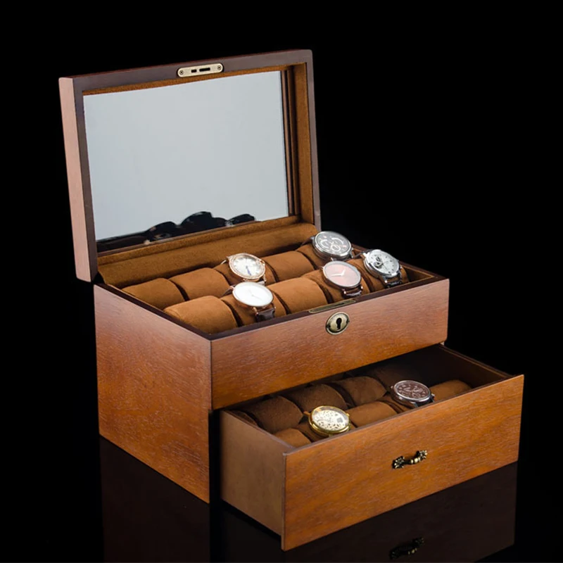 Luxury Double Layer Watch Box Organizer 20 Slots Retro Watches Box Case Wood Jewelry Bracelets Mechanical Watch Storage Box Gift