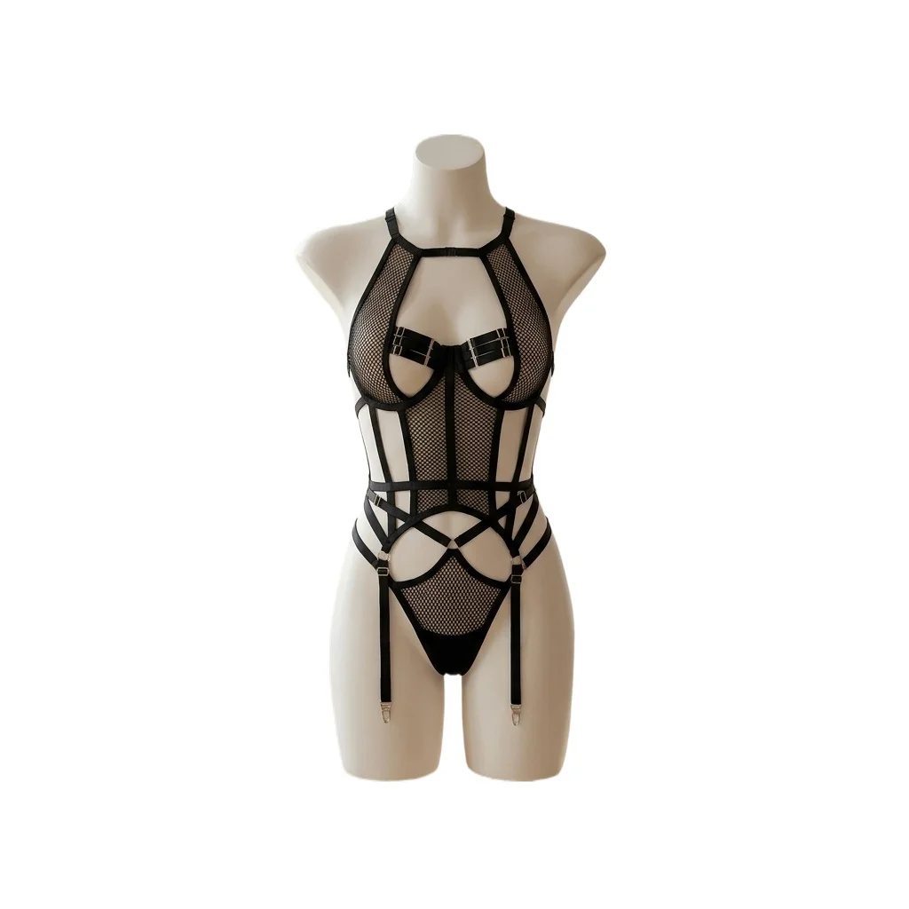 Lencería Corporal Ultra Sensual de Encaje y Malla Transparente, Conjunto de Ropa Boudoir Studio para Mujer