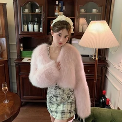 Female Faux Fur Jacket Coat Autumn Winter Women Fashion Short Plush Overcoat Ladies Long Sleeves Imitation Fox Fur Jacket
