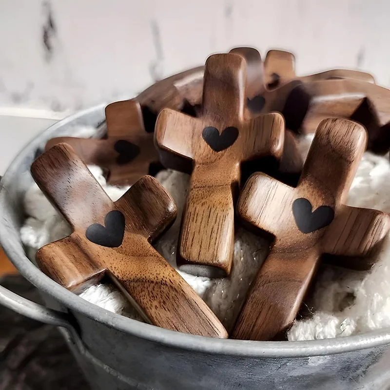 3 Stück Kreuz, mein Herz, Ermutigungsgeschenk, handgehaltenes Holzkreuz mit Epoxidharz, um in der Tasche zu tragen, emotionale Unterstützung