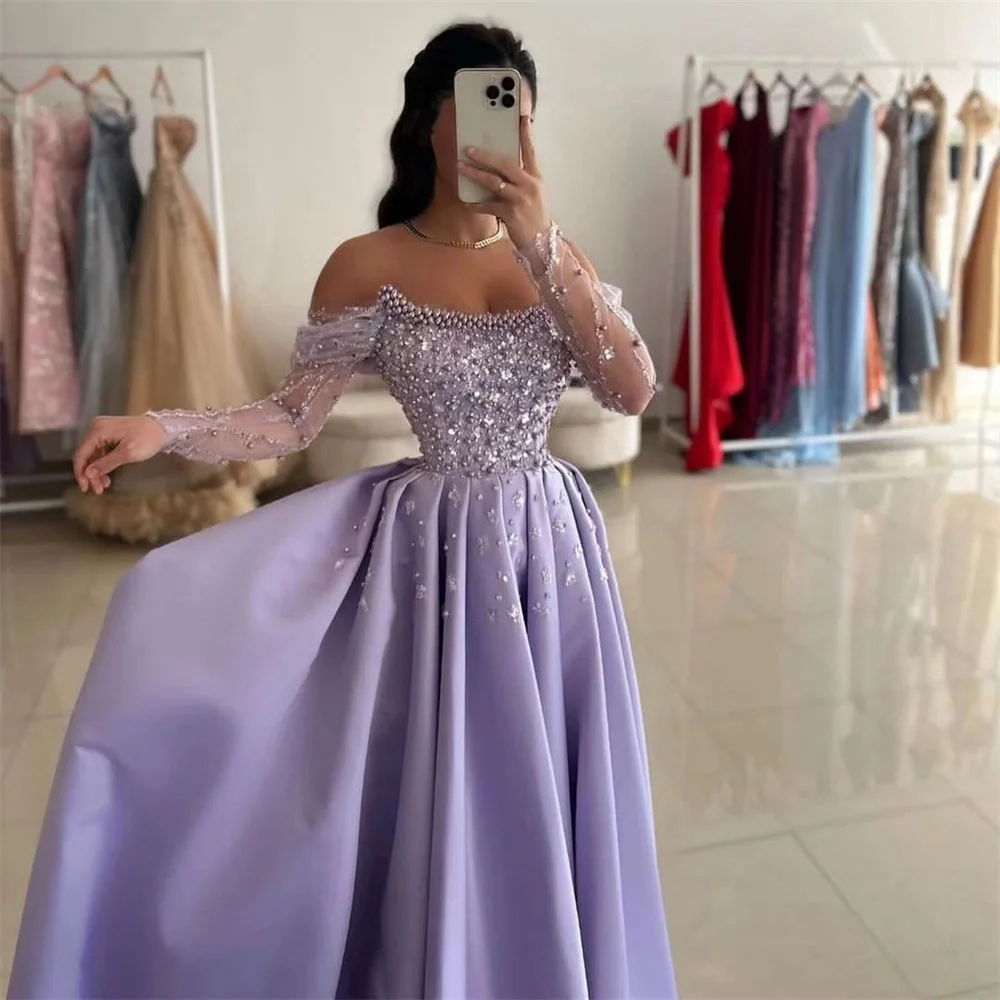 Customized Evening Gown Prom Dress Scoop Neckline Ball Floor Length Skirts Tulle Beading Bead Pearl Bespoke Occasion Dresses Sau