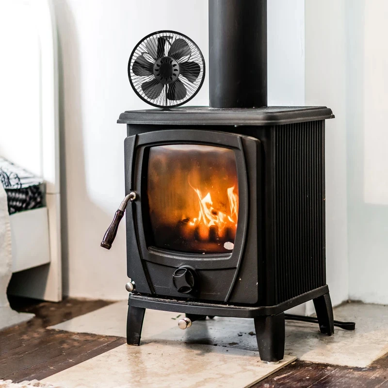 6 Blades Heat Powered Stove Fan With Cover Log Wood Burner Eco Quiet Large Air Volume Fireplace Fan Efficient Heat Distribution