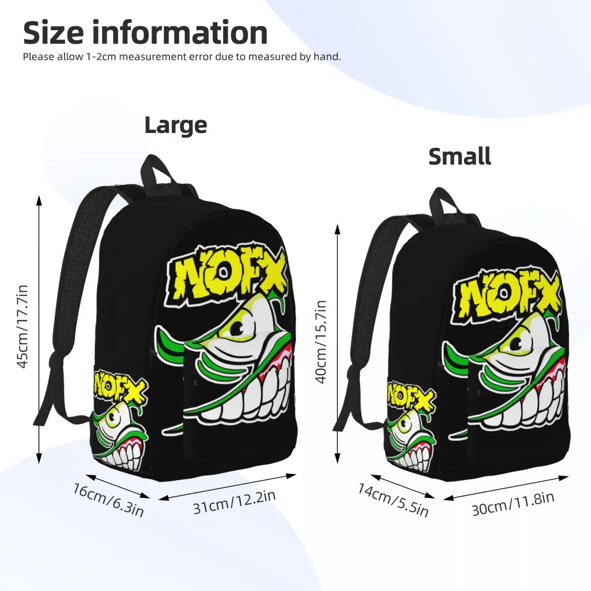 Punk Rock Zipper Encerramento Daypack, N-Nofx, Aniversário Adolescente, Dual-Use Kindergarten Bag, Piquenique