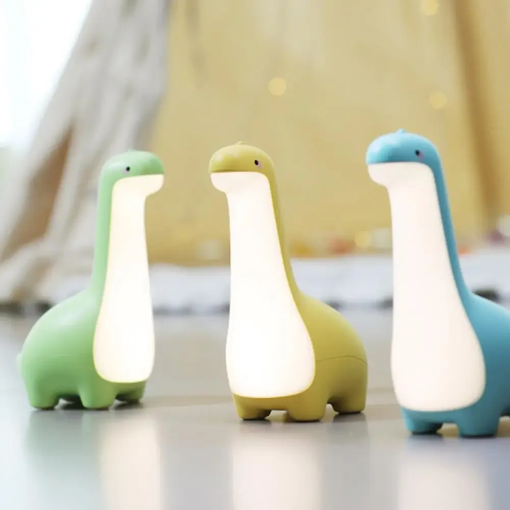 1 Set Dinosaur LED Lamp Creative Shape Flicker Free Adorable Appearance Rechargeable Eye Protection Illumination Silicone Sleepi