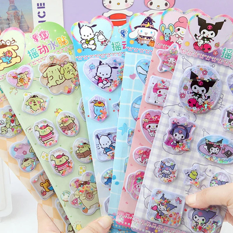 10/20pcs Originality Lovely Sanrio 3dshaking Water Sticker Kuromi Mymelody Sequin Sticker Manual Diy Element Decorative Stickers